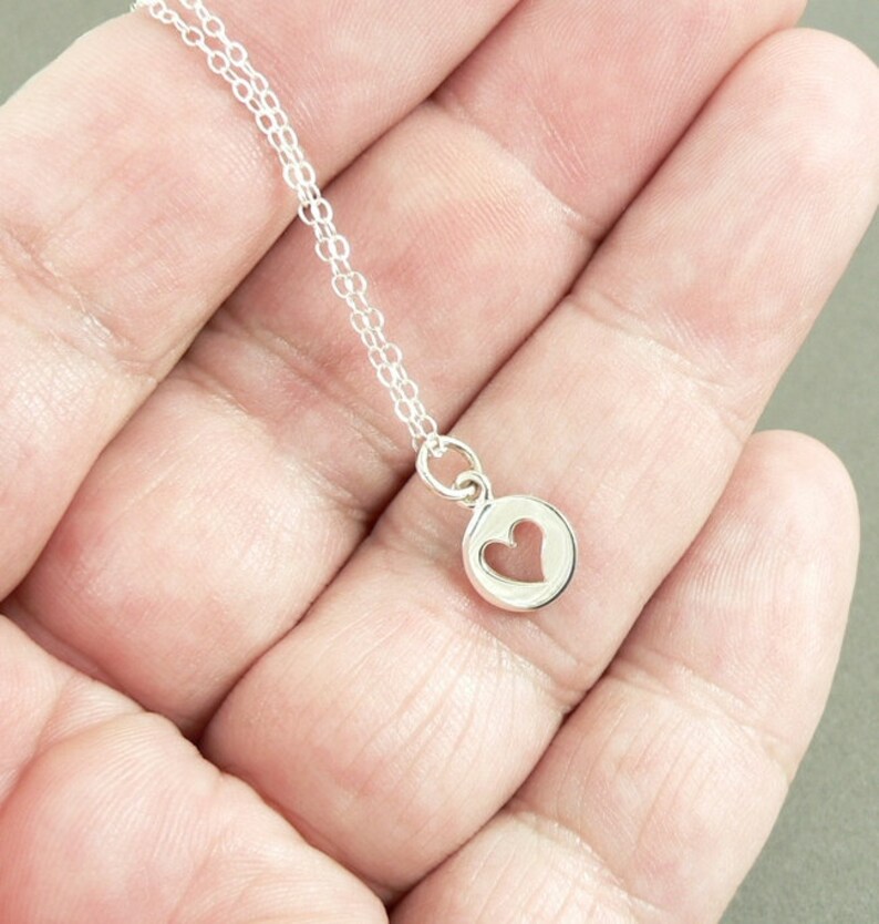 Tiny heart cutout charm necklace sterling silver jewelry sterling chain image 4