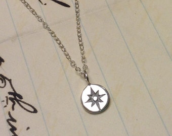 Tiny Compass Sterling Silver Charm Necklace Nautical Pendant Jewelry