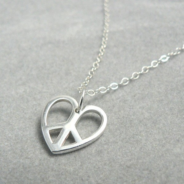 Peace Sterling Heart Peace Symbol Necklace Charm Jewelry