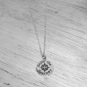 Enjoy the Journey, Sterling Silver, Charm Necklace, Compass Pendant, Motivational, Message Jewelry, Back to School, Grad Gift, Affirmation image 4