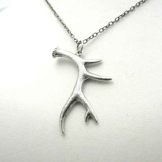 Deer Antler Sterling Silver Charm Necklace Woodland Jewelry Nature Woods Pendant
