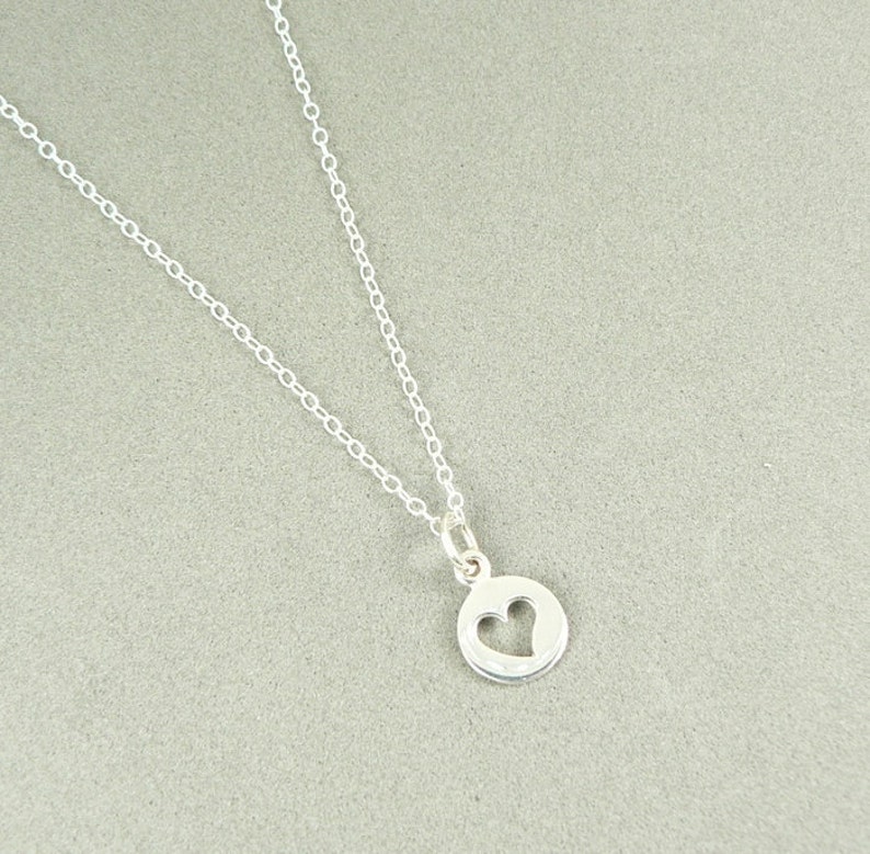 Tiny heart cutout charm necklace sterling silver jewelry sterling chain image 3