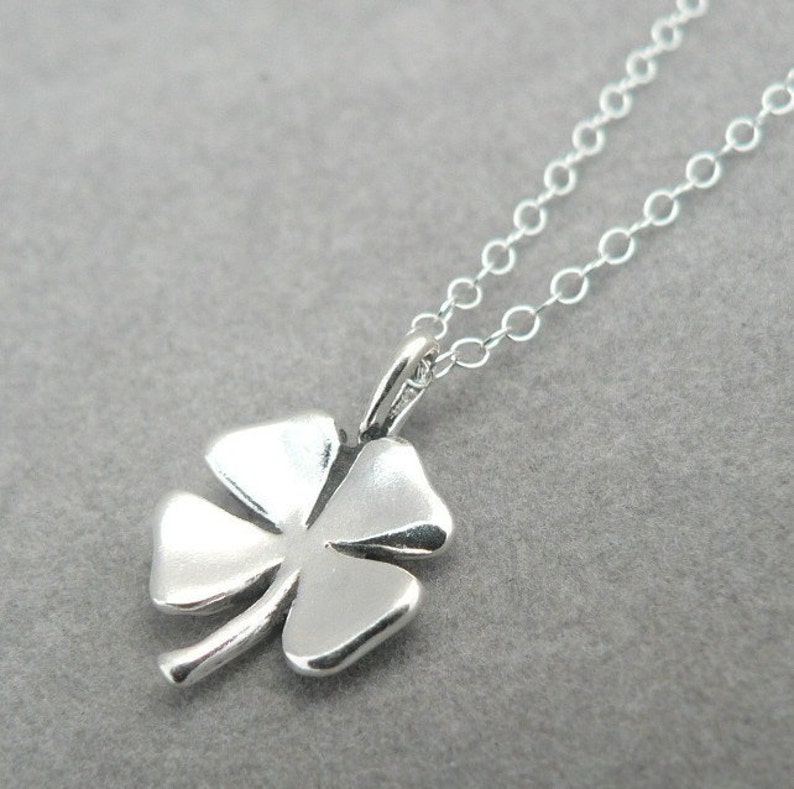 Four Leaf Clover sterling silver lucky charm pendant necklace good luck charm image 1