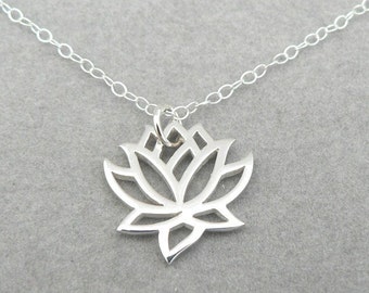 Lotus sterling silver flower charm necklace