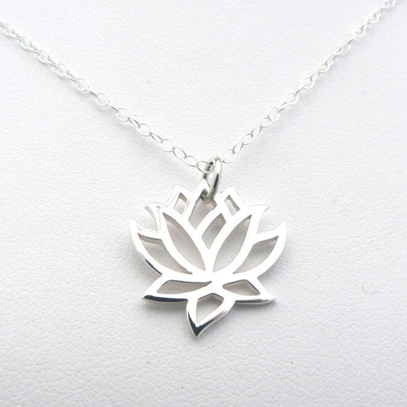 Lotus Sterling Silver Flower Charm Necklace Etsy