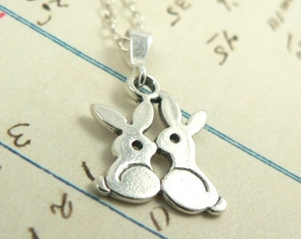 Bunny Love sterling silver charm pendant necklace rabbit jewelry