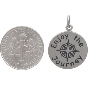 Enjoy the Journey, Sterling Silver, Charm Necklace, Compass Pendant, Motivational, Message Jewelry, Back to School, Grad Gift, Affirmation image 5