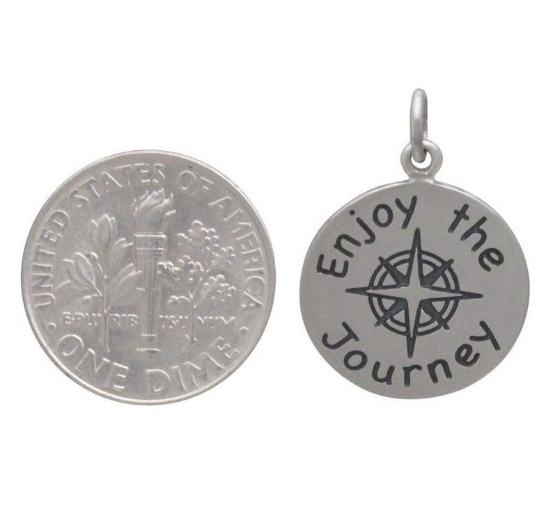 Enjoy the Journey, Sterling Silver, Charm Necklace, Compass Pendant, Motivational, Message Jewelry, Back to School, Grad Gift, Affirmation image 5