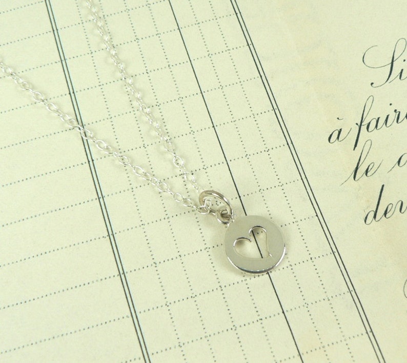 Tiny heart cutout charm necklace sterling silver jewelry sterling chain image 2