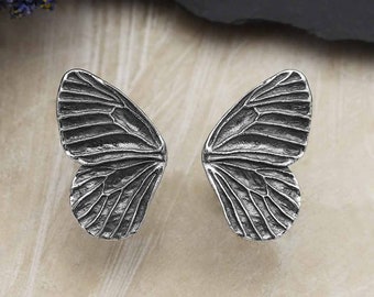 Butterfly Wings Sterling Silver Post Earrings, Detailed Studs, Clutch Back, Statement Jewelry, Wings, Flight, Sculpted Charms, Nature