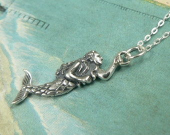 Mermaid Sterling Silver Pendant Petite Charm Necklace