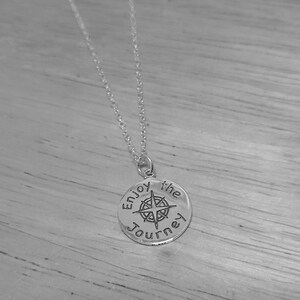 Enjoy the Journey, Sterling Silver, Charm Necklace, Compass Pendant, Motivational, Message Jewelry, Back to School, Grad Gift, Affirmation image 2