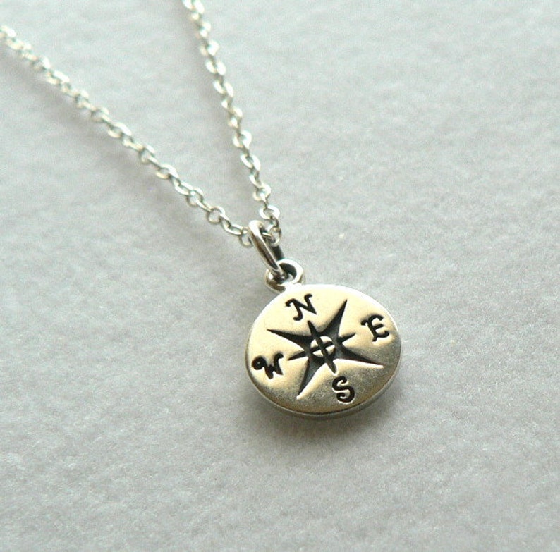 Small Compass Sterling Silver Charm Necklace Nautical Pendant Etsy