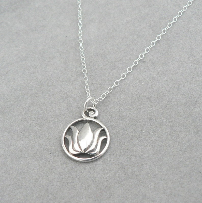 Lotus in Ring sterling silver flower charm necklace zen botanical jewelry image 2