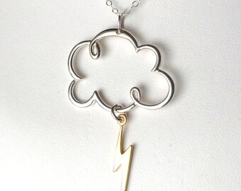 Lightning Storm Cloud Sterling Silver Charm Clouds Necklace Jewelry Vermeil Bolt