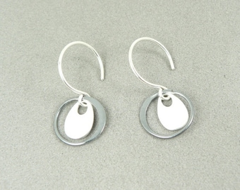 Teardrop Circle Sterling Silver Layer Earrings Petite French Hooks Ring Drop Tiny Layered Modern Minimalism