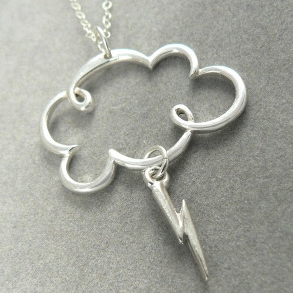 Lightning Storm Cloud Sterling Silver Charm Clouds Necklace Jewelry