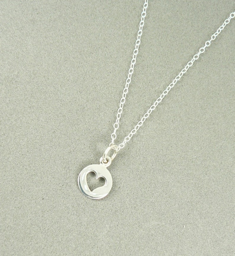 Tiny heart cutout charm necklace sterling silver jewelry sterling chain image 1