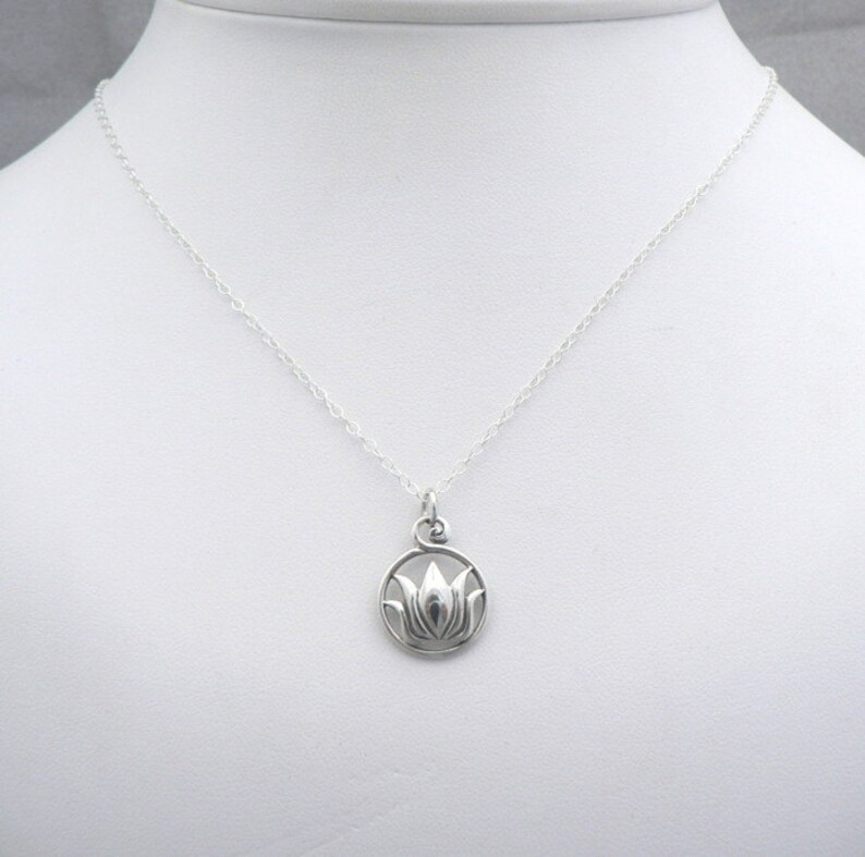 Lotus in Ring sterling silver flower charm necklace zen botanical jewelry image 3