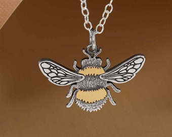 Bumble Bee Sterling Silver & Bronze Charm Necklace, Petite Jewelry, Insects, Bees, Nature, Mixed Metal Pendants, Mixed Metals