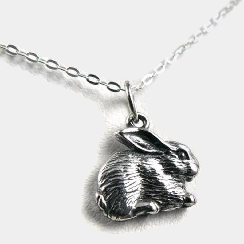 Fluffy Bunny Sterling Silver Charm Rabbit Pendant Necklace Etsy