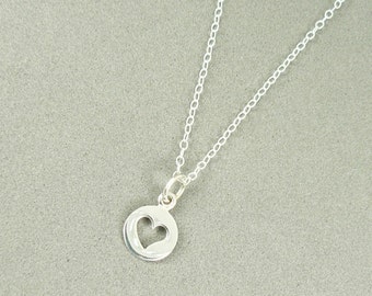Tiny heart cutout charm necklace sterling silver jewelry sterling chain