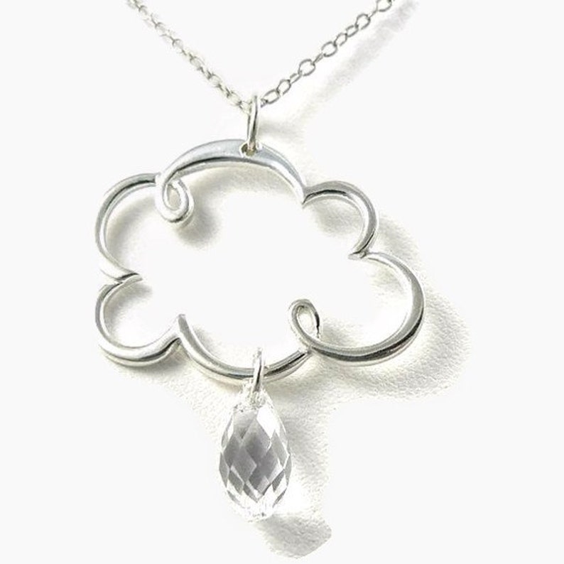 Rainy Day Rain Clouds Sterling Silver Charm Necklace Crystal RainDrop Rain Drop Stormy Weather image 3