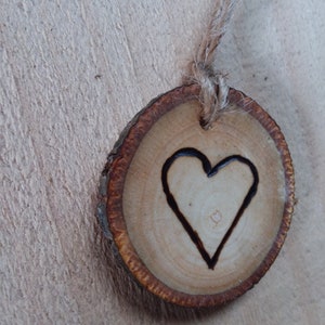 Set of 10 Branch Tags with Hand Wood Burned Heart Holiday Tags Gift Giving image 3