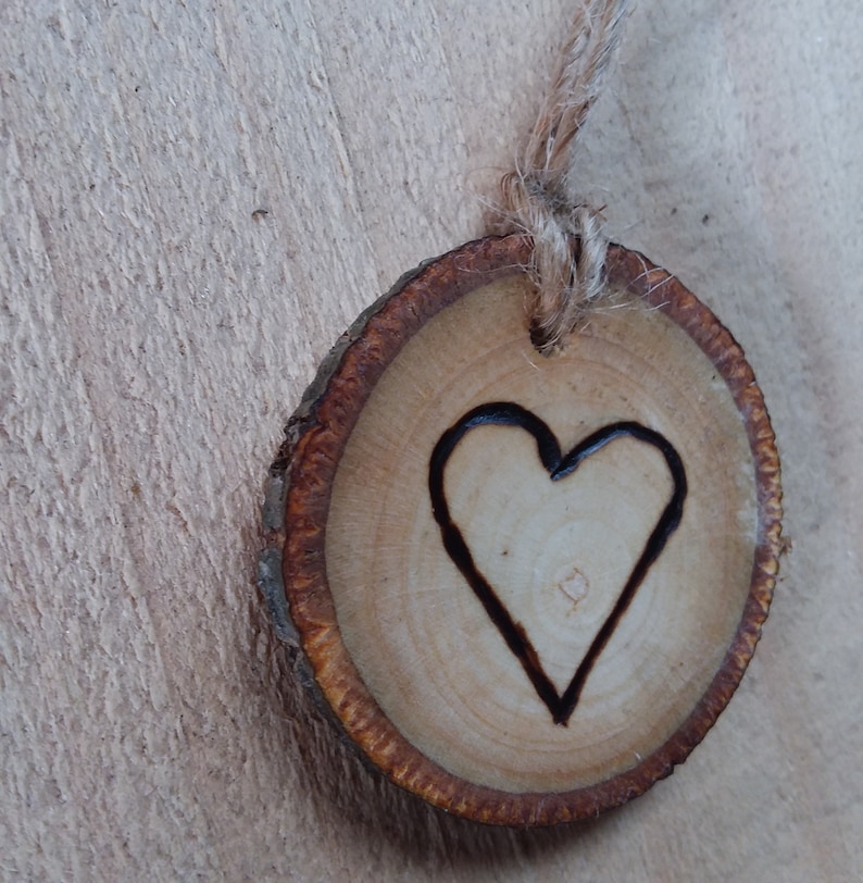 Set of 10 Branch Tags with Hand Wood Burned Heart Holiday Tags Gift Giving image 3