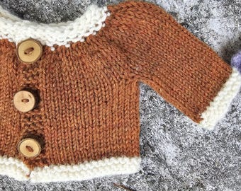 Waldorf Doll Hand Knit Wool Cardigan - fits 13 - 15" Baby Doll