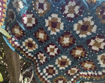 Hand Crocheted Woolen Granny Throw from Swedish Wool