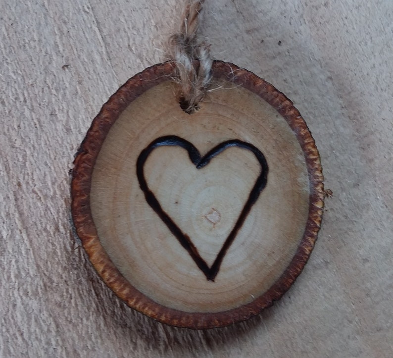 Set of 10 Branch Tags with Hand Wood Burned Heart Holiday Tags Gift Giving image 2