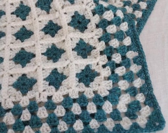 Hand Crocheted Woolen Granny Throw from Swedish Wool