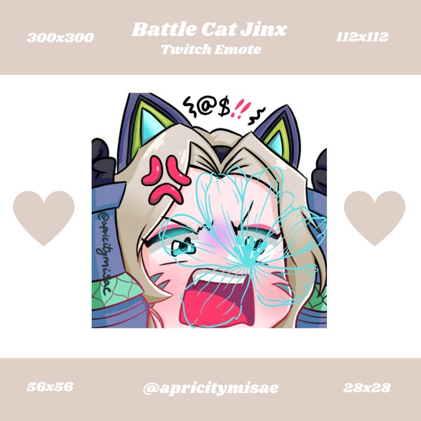 Battle Cat Jinx, LOL Emotes, Jinx Emotes, League of Legends Emotes, Twitch emotes, Discord Emotes, Cute and Chibi emotes, LOL Champion