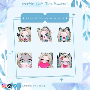 Battle Cat Jinx, LOL Emotes, Jinx Emotes, League of Legends Emotes, Twitch emotes, Discord Emotes, Cute and Chibi emotes, LOL Champion