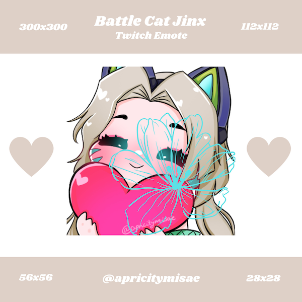 Battle Cat Jinx, LOL Emotes, Jinx Emotes, League of Legends Emotes, Twitch emotes, Discord Emotes, Cute and Chibi emotes, LOL Champion