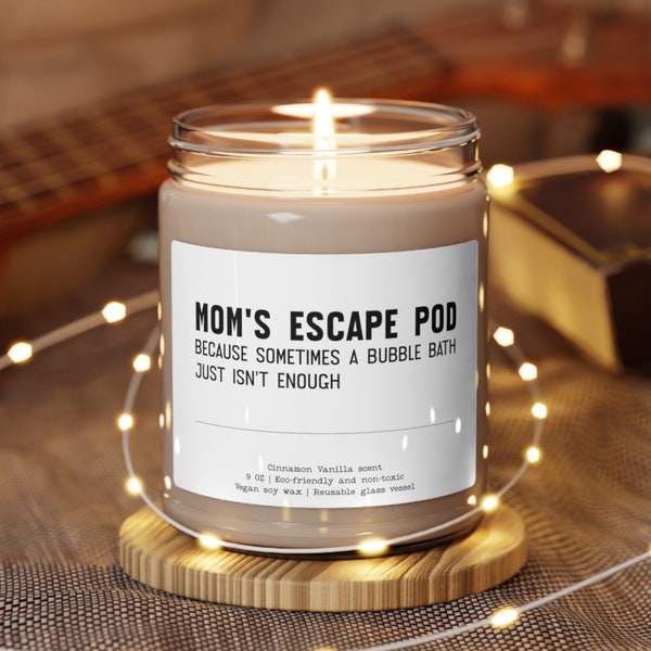 Moms Escape Pod Soy Wax Candle Scented 9oz Gift For Mothers Day Funny Quote Children Son Daughter Husband Anniversary Present Perfect Gift