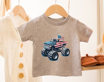 4th July American Truck Shirt For Boys ,USA Flag Monster Truck Kids Shirt,Patriotic Toddler Tee,American Boy T-Shirt,4th of July Baby Outfit