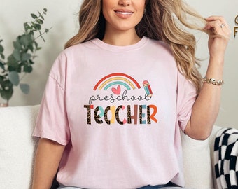 Comfort Colors Preschool Teacher Shirt, Rainbow Pre-K T-Shirt