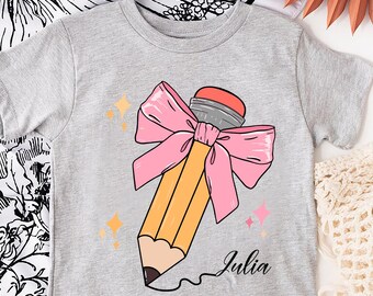 Personalized Pencil Bow Shirt, First Day of School Kids Tee
