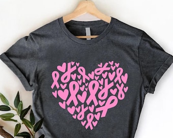Breast Cancer Heart Shirt, Cancer Awareness Shirt, Pink Ribbon Heart Tee, Motivational T-shirt, Cancer Gifts For Women, Breast Cancer Gift