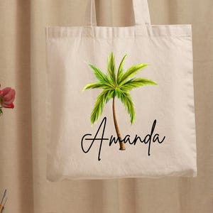 Custom Palm Tree Tote Bags, Personalized Beach Bags for Tropical Bachelorette Party, Custom Canvas Tote Bags,Palm Tree Gift,Custom Beach Bag