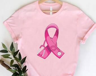 Pink Ribbon Stethoscope Shirt, Breast Cancer Awareness Doctor T-Shirt