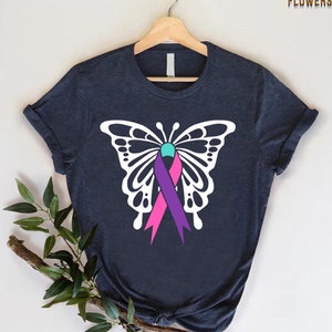 Thyroid Cancer Awareness Shirt Purple Pink Butterflies Gift Thyroid Cancer Awareness Shirt Purple Pink Butterflies Gift