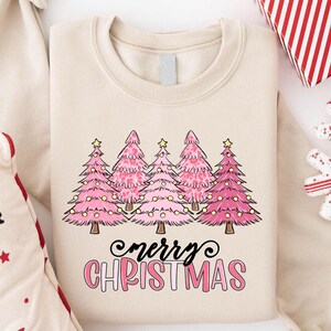 Pink Tree Christmas Sweatshirt,Christmas Gift,Christmas Sweater,Christmas Tree Sweater,Holiday Crewneck,Winter Woman Sweatshirt,Farm Fresh