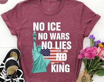 Statue of Liberty Graphic Tee: Freedom, Justice, No King Political Shirt