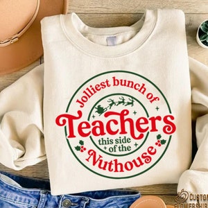 Jolliest Bunch Of Teachers Sweatshirt, Christmas Teacher Gift 画像 1