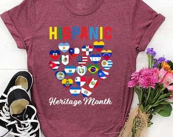 Latino Countries Flags T-Shirt, Hispanic Heritage Month Tee