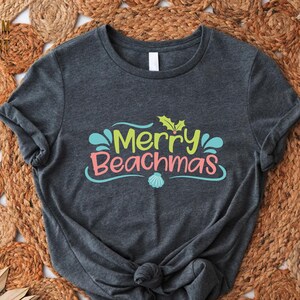 Merry Beachmas Shirt, July Christmas Tshirt, Beach Vacation Gift for Her, Christmas in July Outfit, Mid Year Tees, Xmas Shirt for Women
