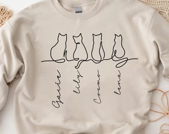 Custom Cat's Name Sweatshirt, Cats Owner Sweatshirt, Personalized Gift For Cat Lovers, Cat Lover Sweatshirt, Cat Dad Gift, Cat Mom Gift